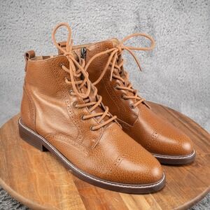 NYDJ Women's Eileen Lace Up Ankle Bootie Cognac Size 10 M